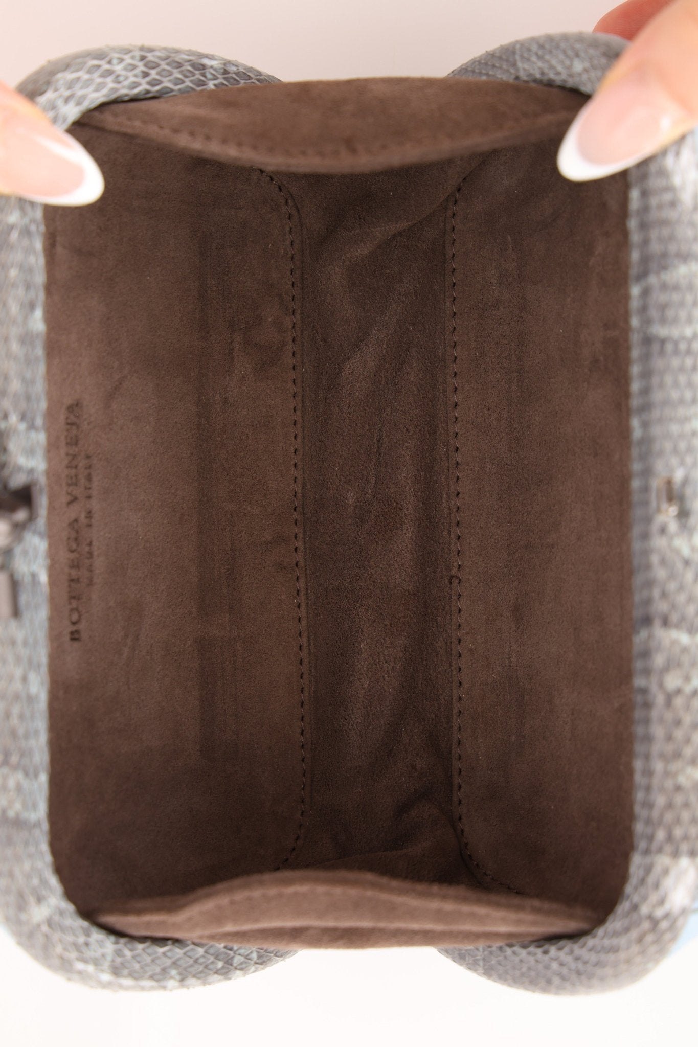 Bottega Veneta Intrecciato Light Blue Python Break Kisslock Clutch - FashioNica