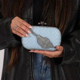 Bottega Veneta Intrecciato Light Blue Python Break Kisslock Clutch - FashioNica