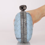 Bottega Veneta Intrecciato Light Blue Python Break Kisslock Clutch - FashioNica