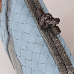 Bottega Veneta Intrecciato Light Blue Python Break Kisslock Clutch - FashioNica