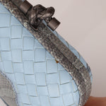 Bottega Veneta Intrecciato Light Blue Python Break Kisslock Clutch - FashioNica