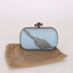 Bottega Veneta Intrecciato Light Blue Python Break Kisslock Clutch - FashioNica