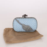 Bottega Veneta Intrecciato Light Blue Python Break Kisslock Clutch - FashioNica