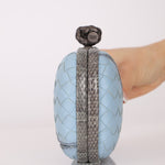 Bottega Veneta Intrecciato Light Blue Python Break Kisslock Clutch - FashioNica