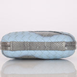 Bottega Veneta Intrecciato Light Blue Python Break Kisslock Clutch - FashioNica