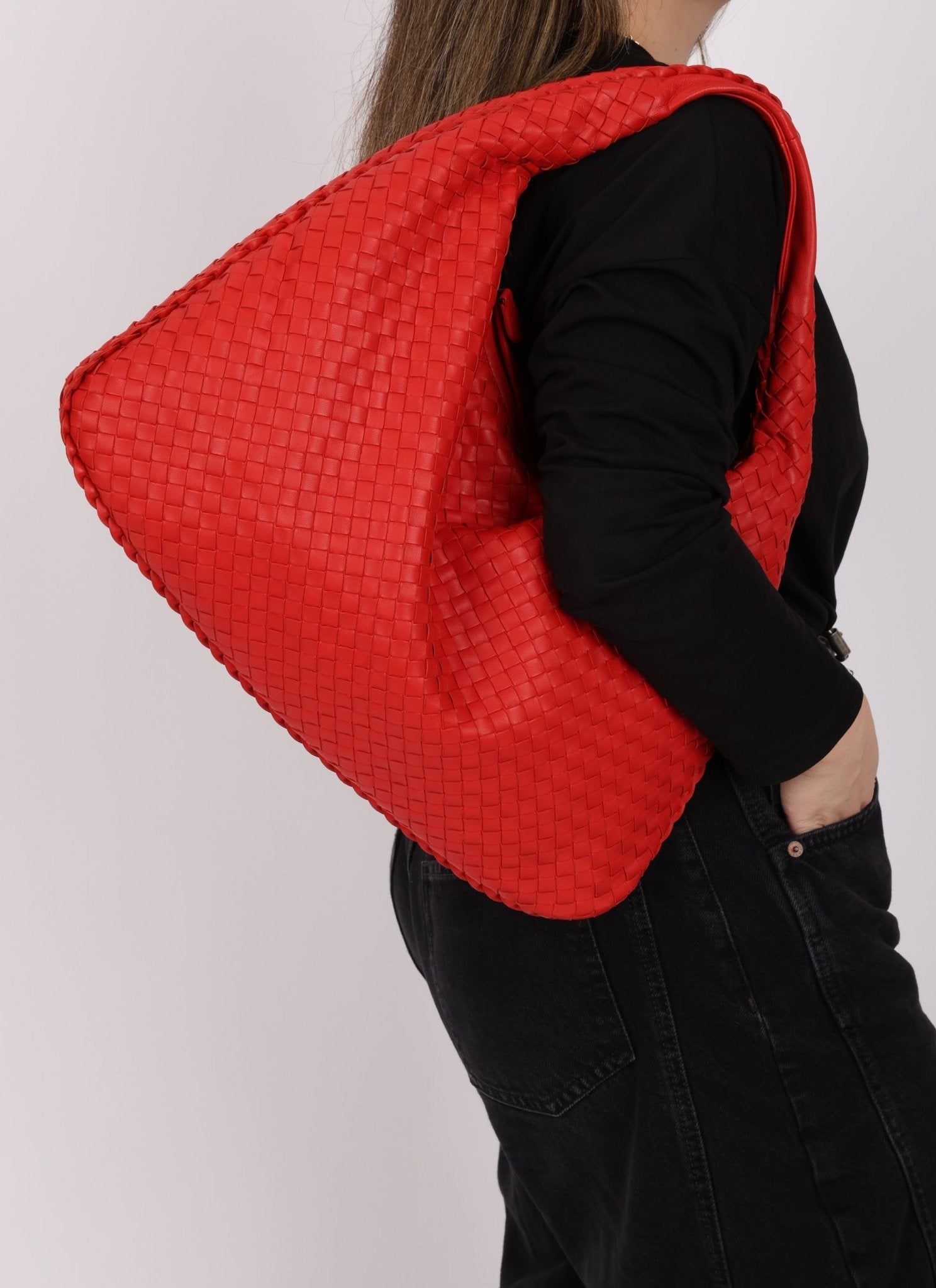 Bottega Veneta Intrecciato Red Hobo w/ Mirror - FashioNica