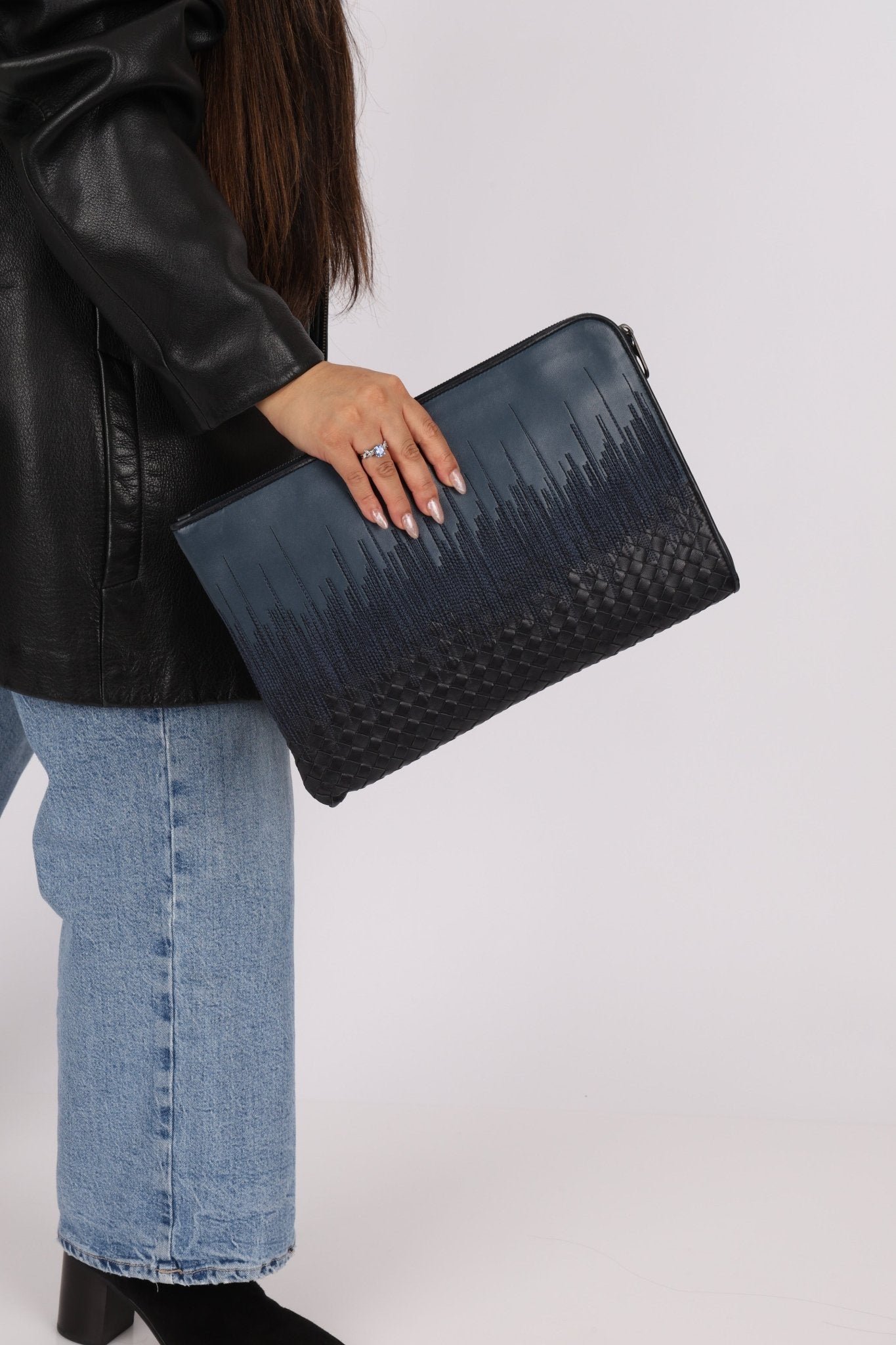 Bottega Veneta Lambskin Intrecciato Embroidered Degrade Clutch - FashioNica