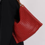 Bottega Veneta Lambskin Red Intrecciato Papier Shoulder Bag - FashioNica