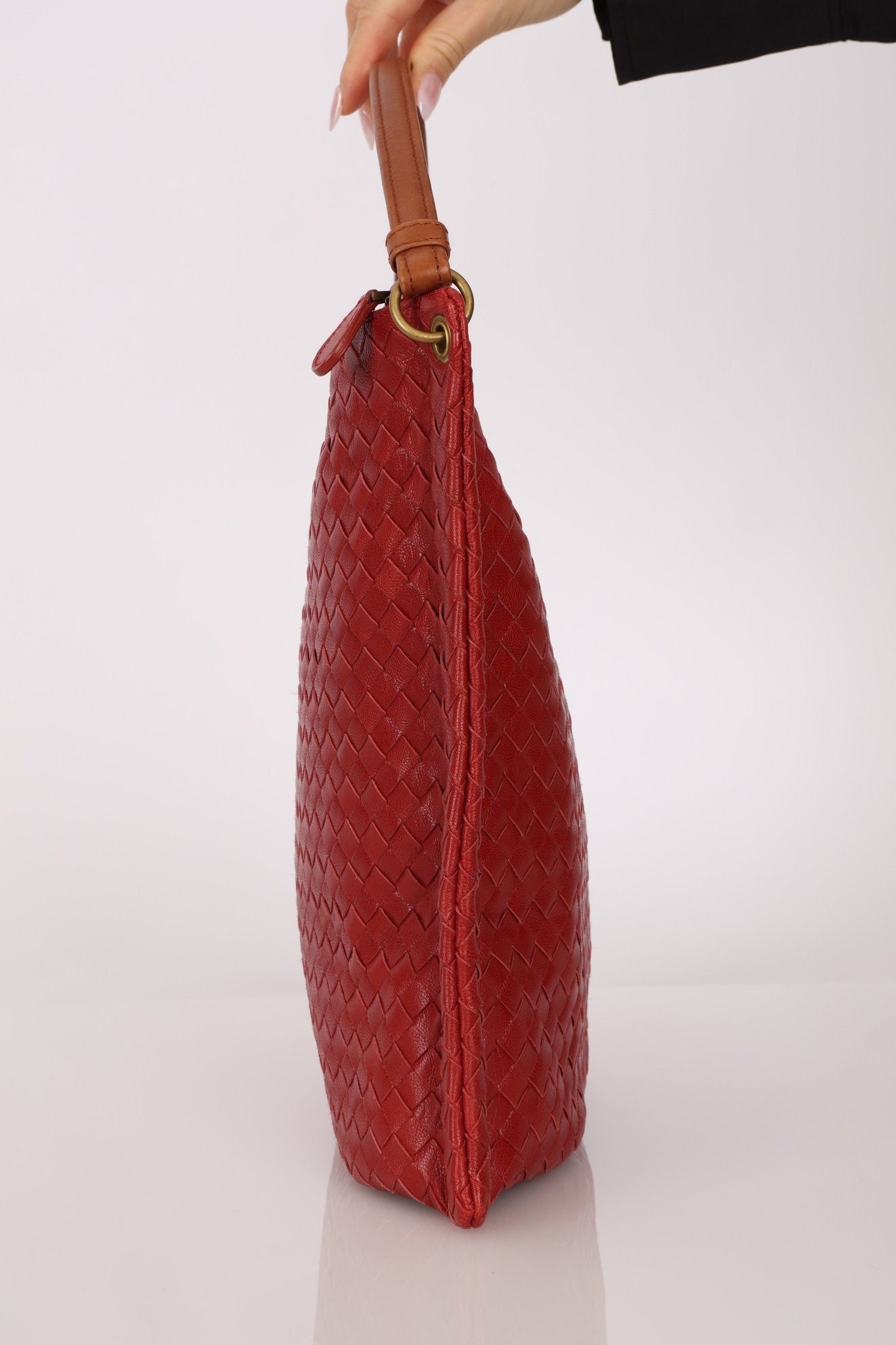 Bottega Veneta Lambskin Red Intrecciato Papier Shoulder Bag - FashioNica