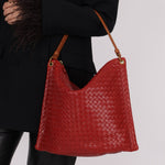 Bottega Veneta Lambskin Red Intrecciato Papier Shoulder Bag - FashioNica