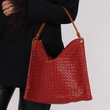 Bottega Veneta Lambskin Red Intrecciato Papier Shoulder Bag - FashioNica