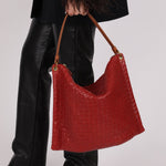 Bottega Veneta Lambskin Red Intrecciato Papier Shoulder Bag - FashioNica