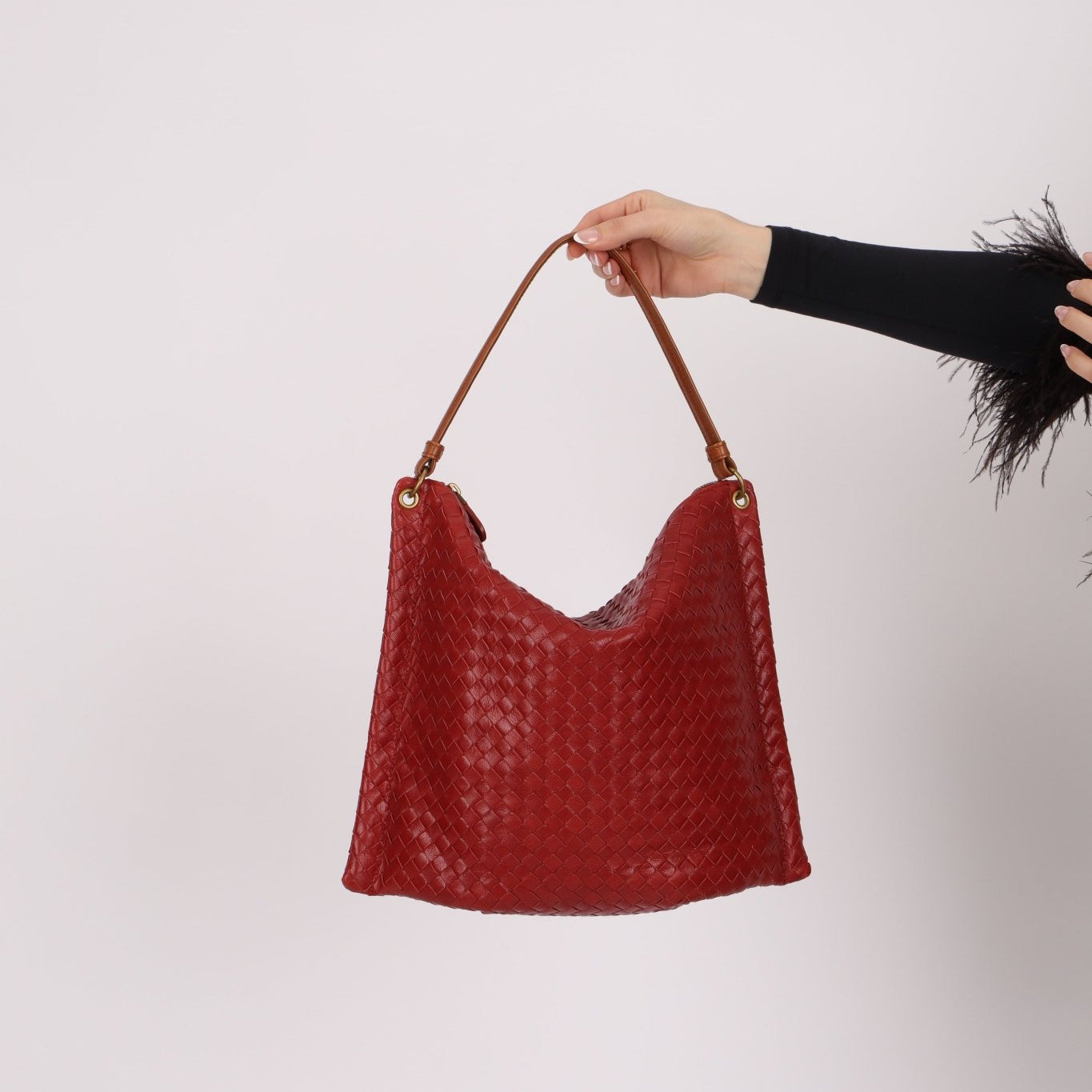 Bottega Veneta Lambskin Red Intrecciato Papier Shoulder Bag - FashioNica