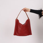 Bottega Veneta Lambskin Red Intrecciato Papier Shoulder Bag - FashioNica