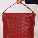 Bottega Veneta Lambskin Red Intrecciato Papier Shoulder Bag - FashioNica