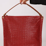 Bottega Veneta Lambskin Red Intrecciato Papier Shoulder Bag - FashioNica