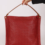 Bottega Veneta Lambskin Red Intrecciato Papier Shoulder Bag - FashioNica