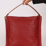 Bottega Veneta Lambskin Red Intrecciato Papier Shoulder Bag - FashioNica