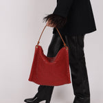 Bottega Veneta Lambskin Red Intrecciato Papier Shoulder Bag - FashioNica