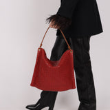 Bottega Veneta Lambskin Red Intrecciato Papier Shoulder Bag - FashioNica