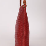 Bottega Veneta Lambskin Red Intrecciato Papier Shoulder Bag - FashioNica