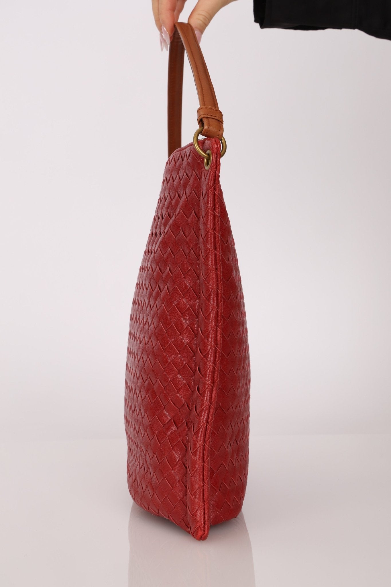 Bottega Veneta Lambskin Red Intrecciato Papier Shoulder Bag - FashioNica
