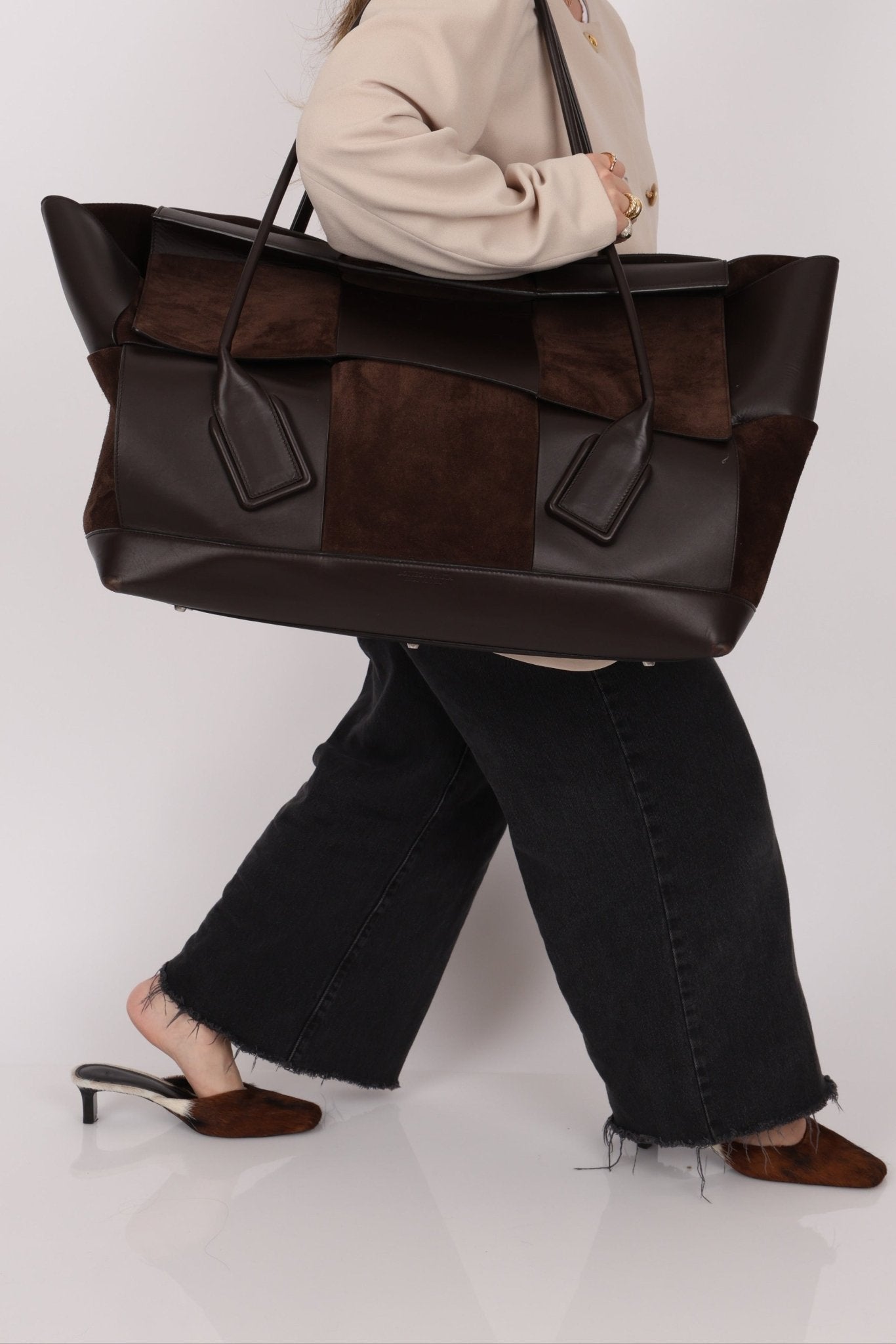 Bottega Veneta Maxi Suede & Leather Intrecciato XL Arco Tote - FashioNica