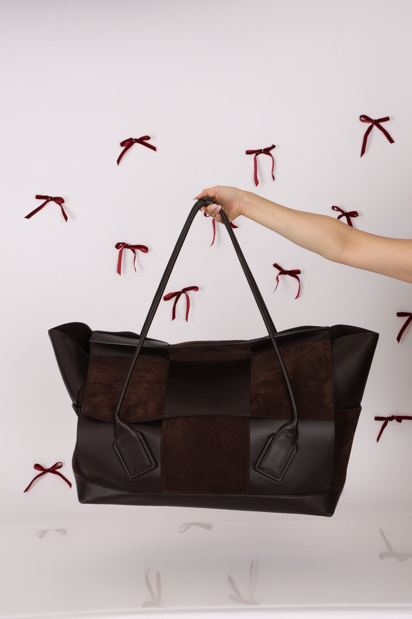 Bottega Veneta Maxi Suede & Leather Intrecciato XL Arco Tote - FashioNica