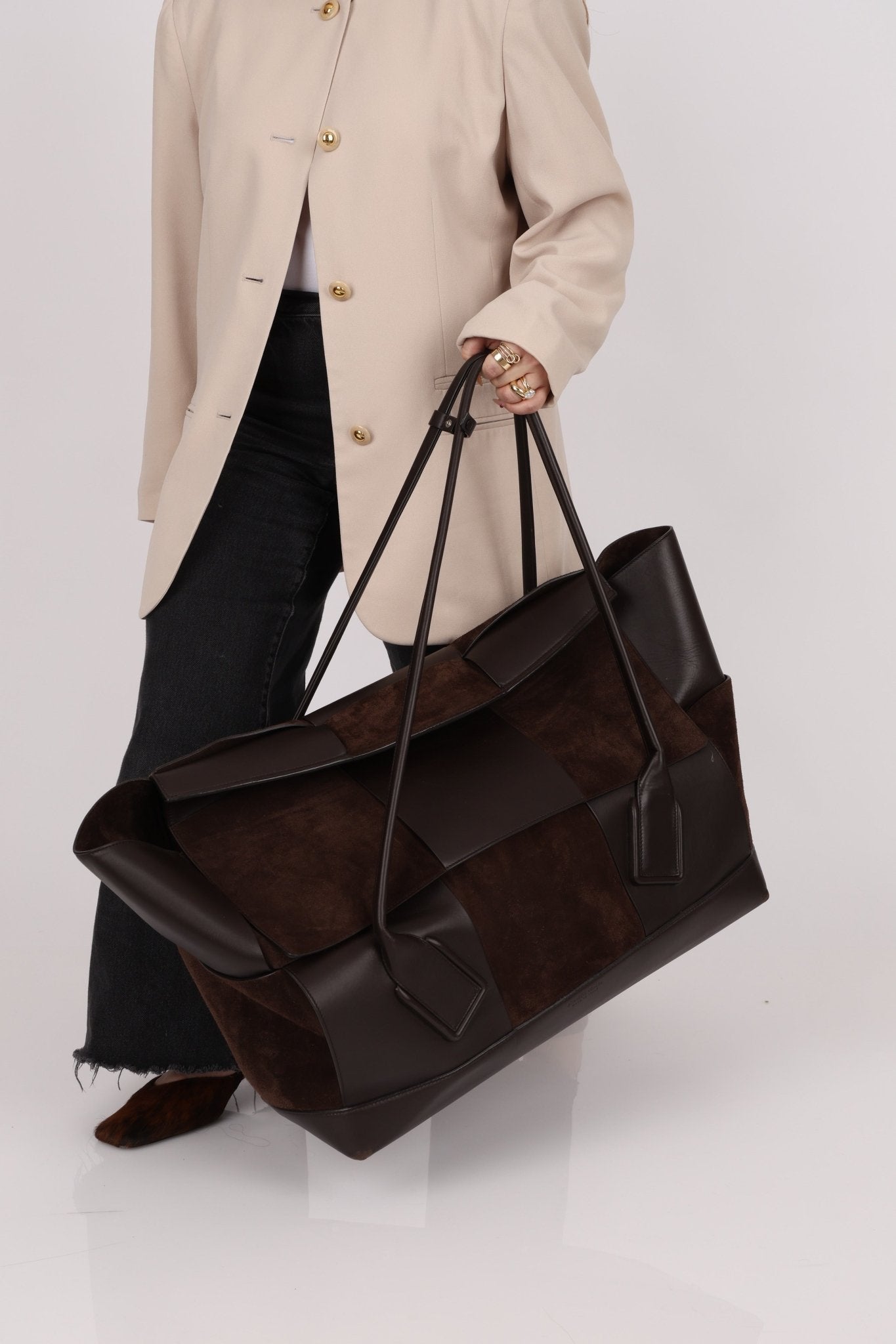 Bottega Veneta Maxi Suede & Leather Intrecciato XL Arco Tote - FashioNica