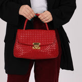 Bottega Veneta Red Intrecciato Turn - Lock Kelly Top Handle - FashioNica