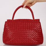 Bottega Veneta Red Intrecciato Turn - Lock Kelly Top Handle - FashioNica