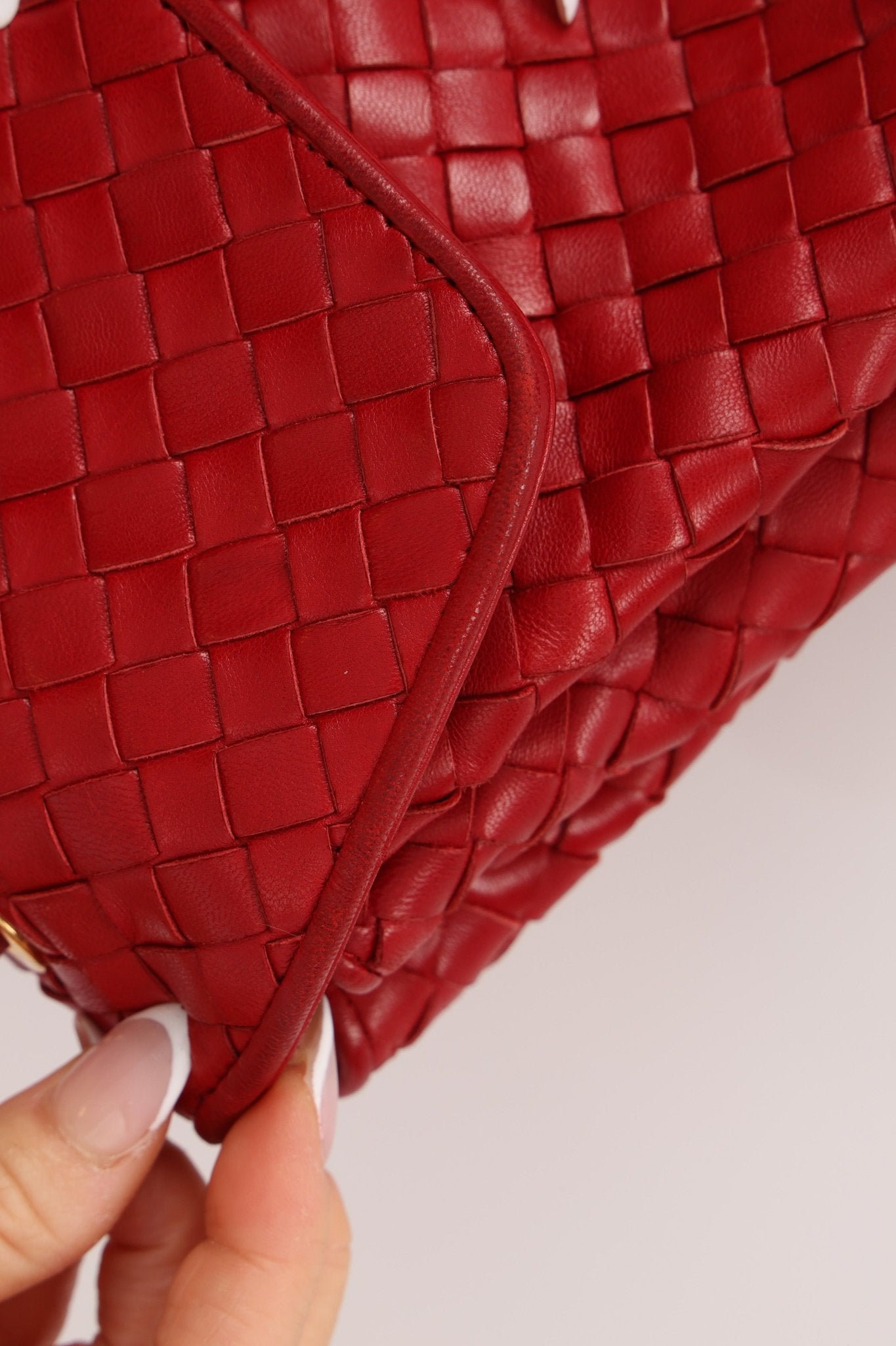 Bottega Veneta Red Intrecciato Turn - Lock Kelly Top Handle - FashioNica