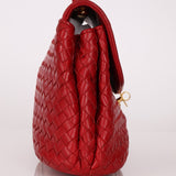 Bottega Veneta Red Intrecciato Turn - Lock Kelly Top Handle - FashioNica