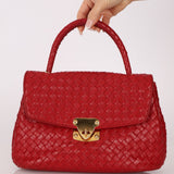 Bottega Veneta Red Intrecciato Turn - Lock Kelly Top Handle - FashioNica