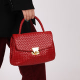 Bottega Veneta Red Intrecciato Turn - Lock Kelly Top Handle - FashioNica