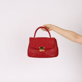 Bottega Veneta Red Intrecciato Turn - Lock Kelly Top Handle - FashioNica