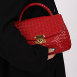 Bottega Veneta Red Intrecciato Turn - Lock Kelly Top Handle - FashioNica