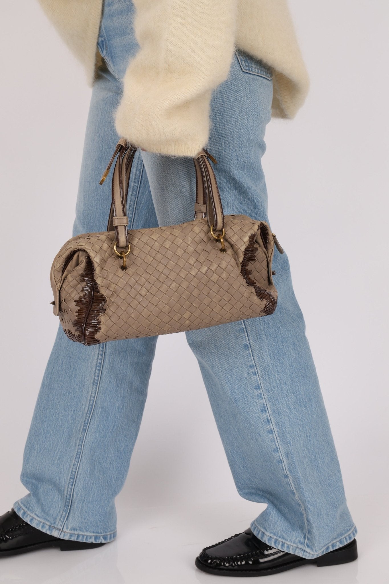 Bottega Veneta Taupe Intrecciato Mini Boston Bag - FashioNica
