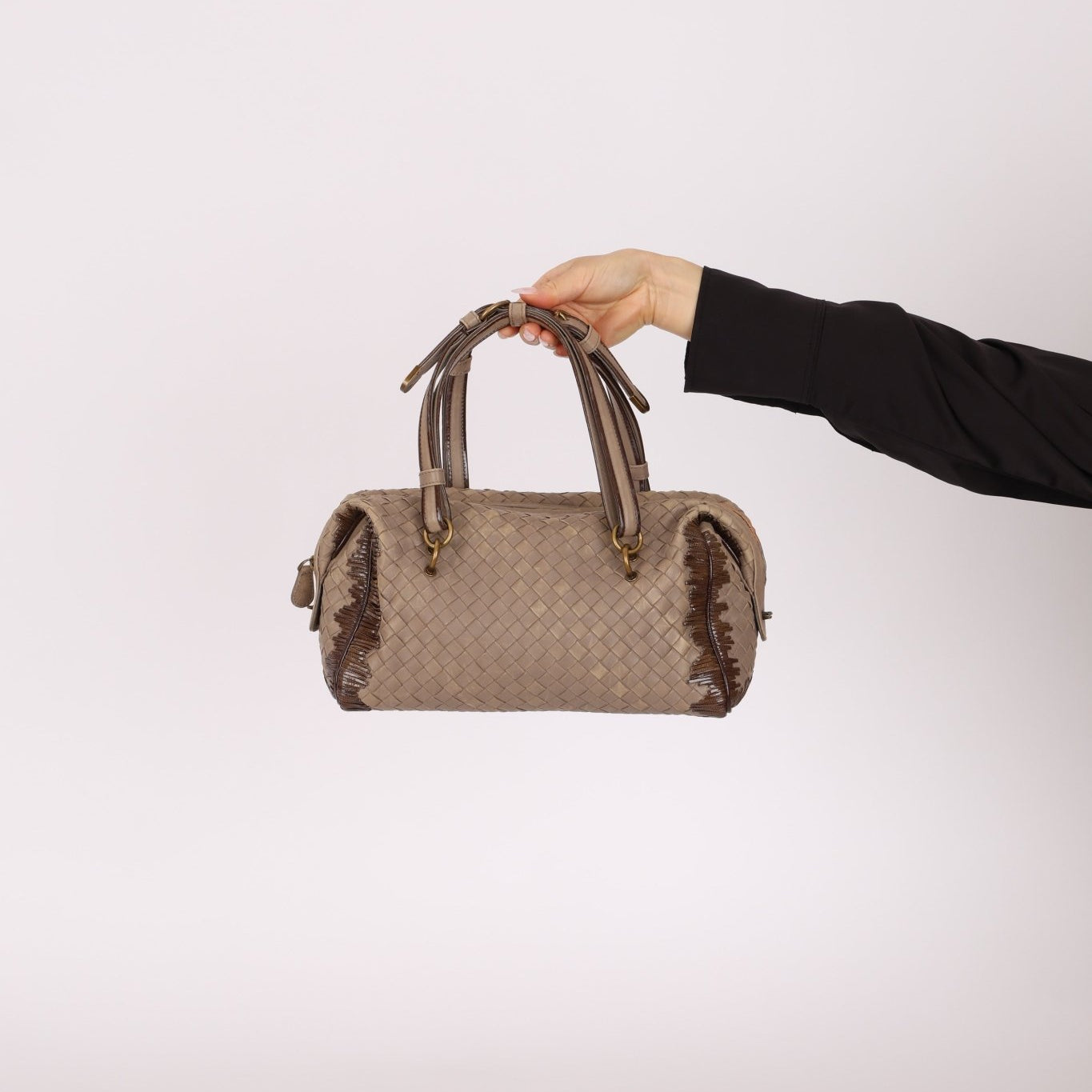 Bottega Veneta Taupe Intrecciato Mini Boston Bag - FashioNica