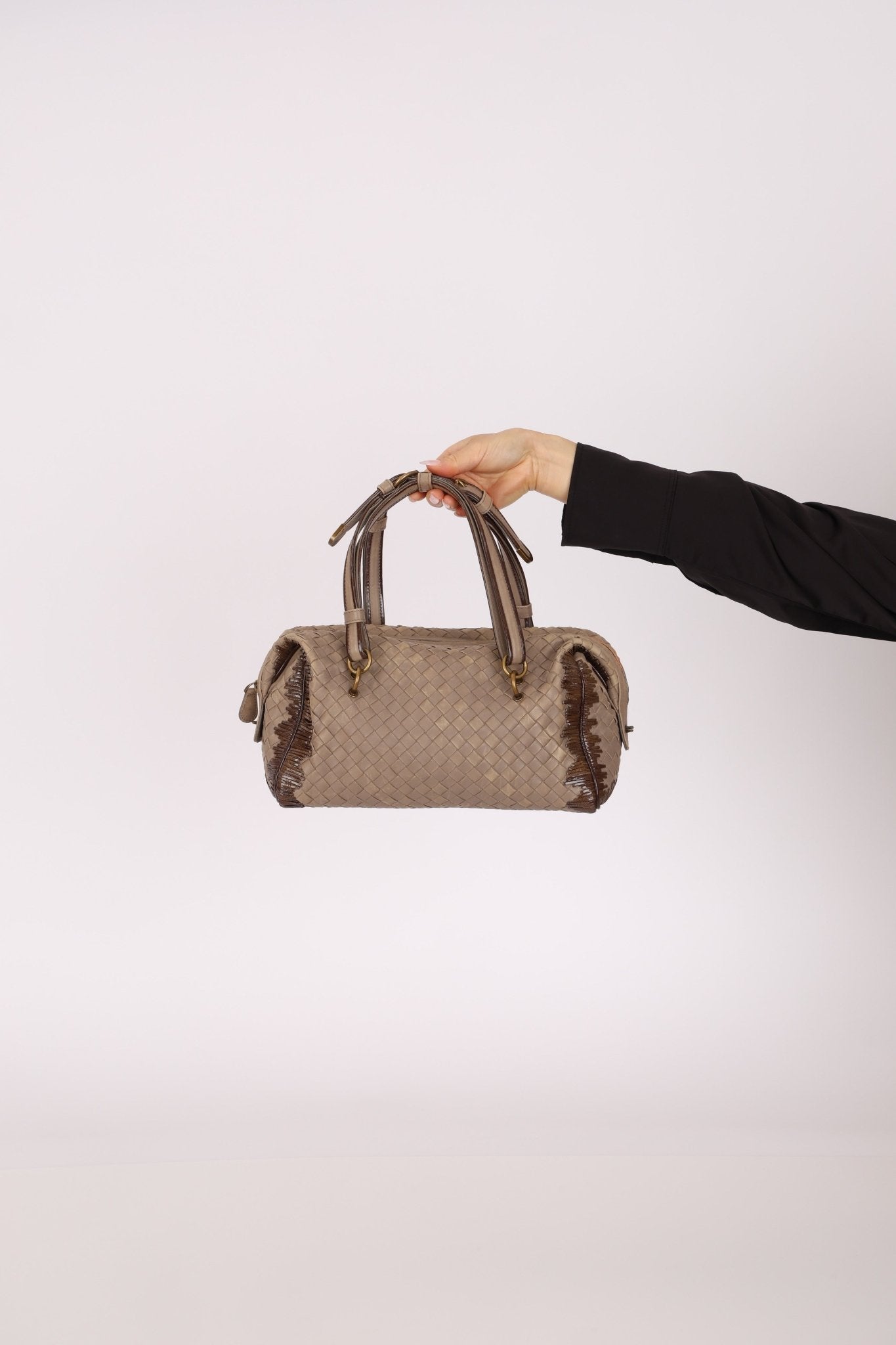 Bottega Veneta Taupe Intrecciato Mini Boston Bag - FashioNica