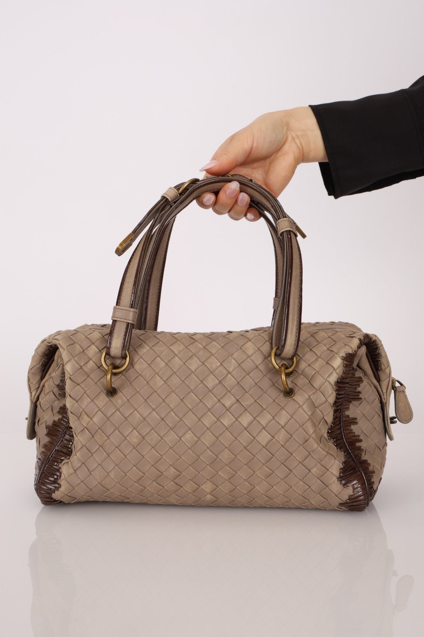 Bottega Veneta Taupe Intrecciato Mini Boston Bag - FashioNica
