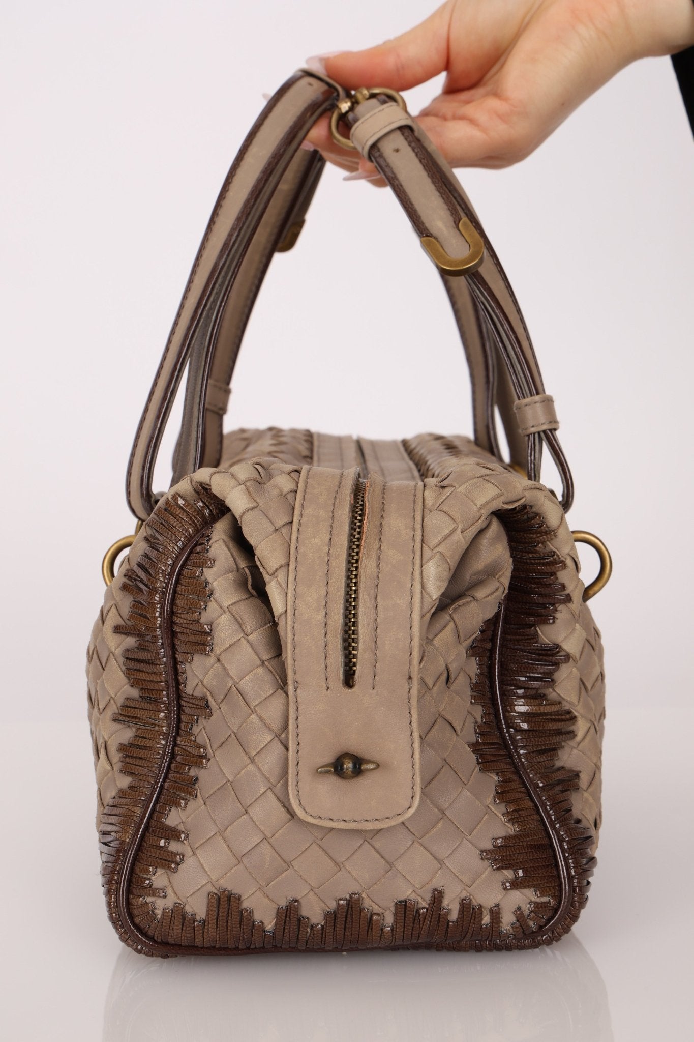 Bottega Veneta Taupe Intrecciato Mini Boston Bag - FashioNica