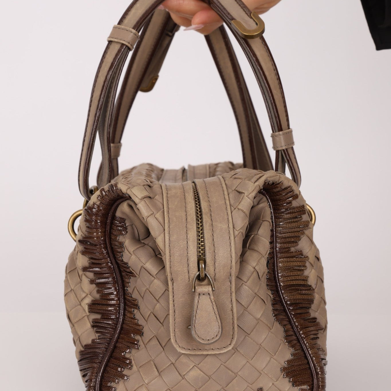 Bottega Veneta Taupe Intrecciato Mini Boston Bag - FashioNica