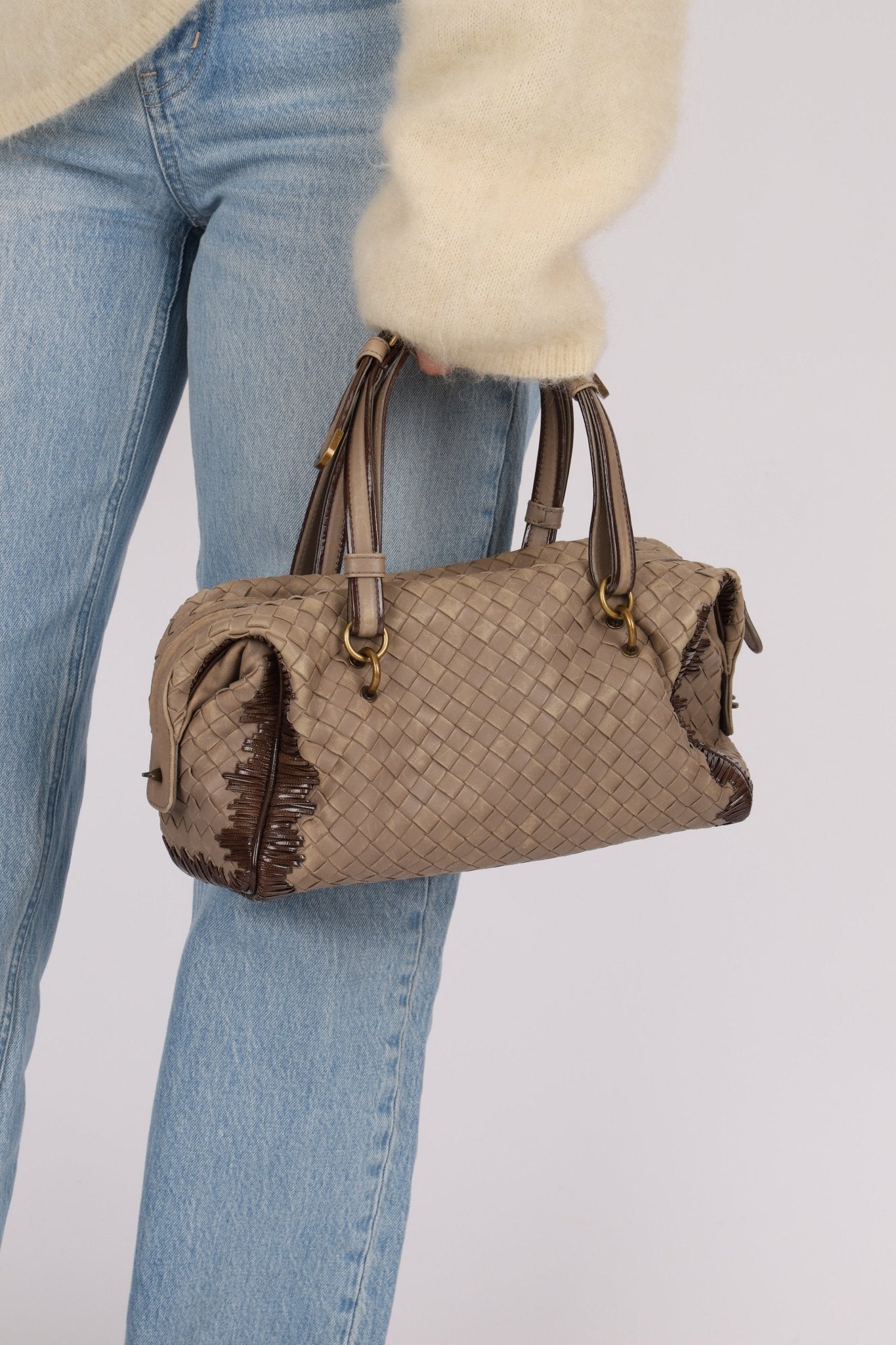Bottega Veneta Taupe Intrecciato Mini Boston Bag - FashioNica