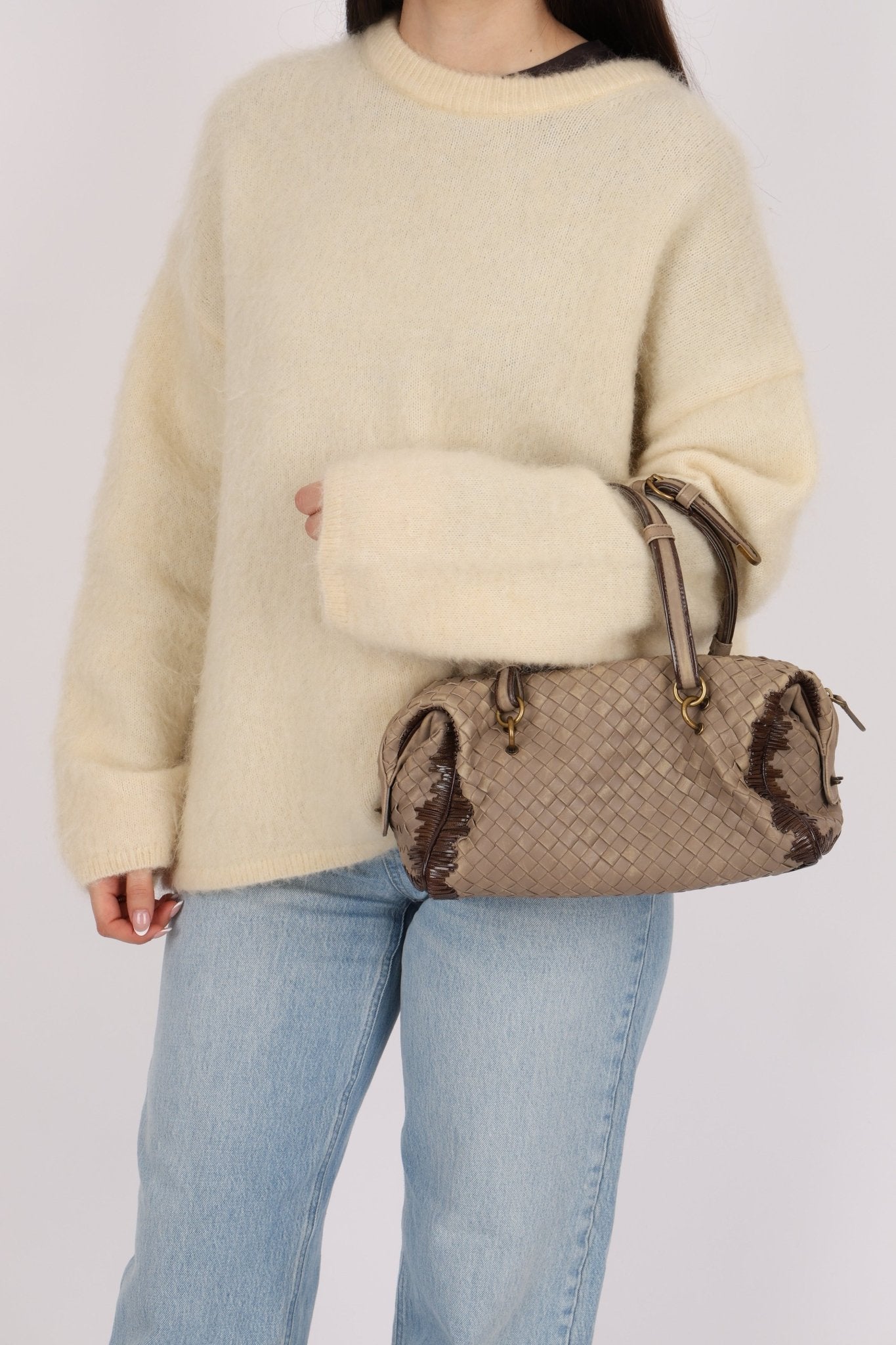 Bottega Veneta Taupe Intrecciato Mini Boston Bag - FashioNica