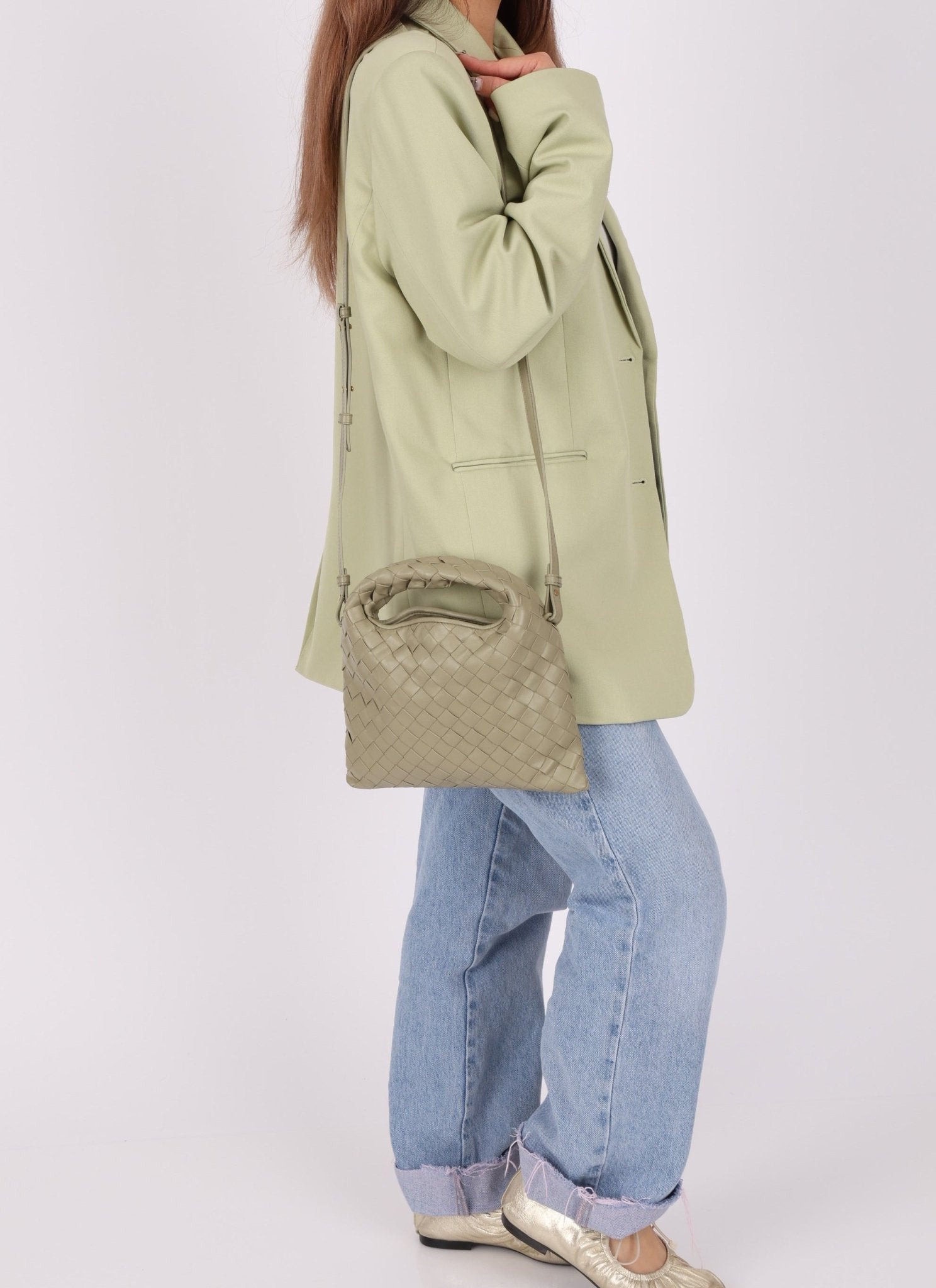 Bottega Veneta Travertine Intrecciato Mini Hop - FashioNica