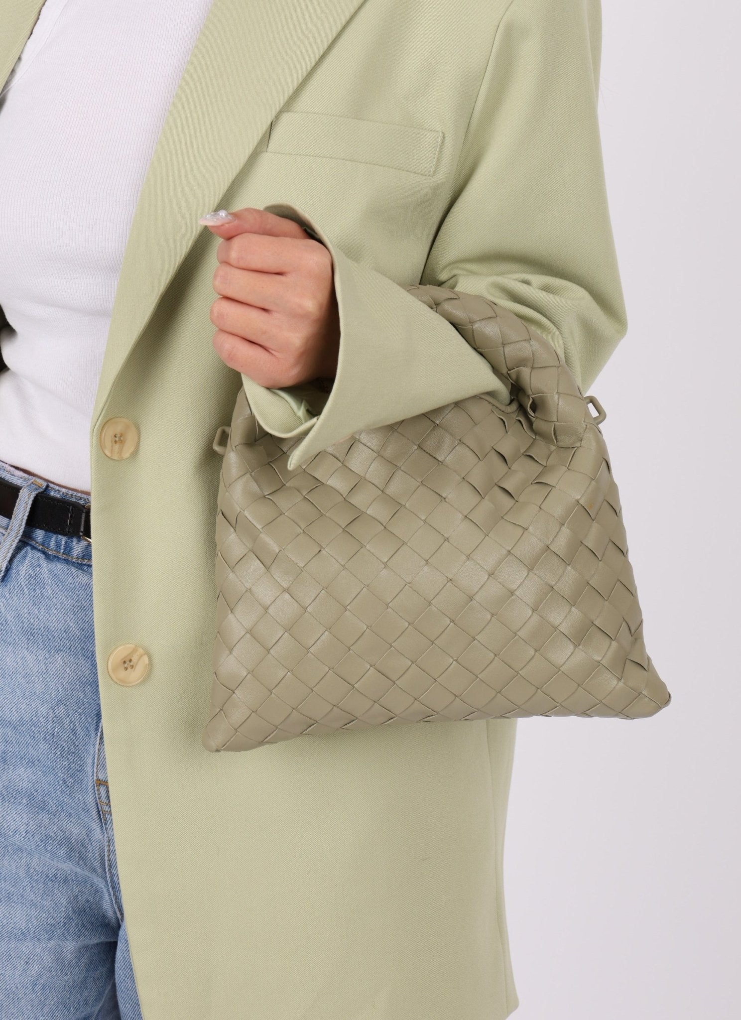 Bottega Veneta Travertine Intrecciato Mini Hop - FashioNica