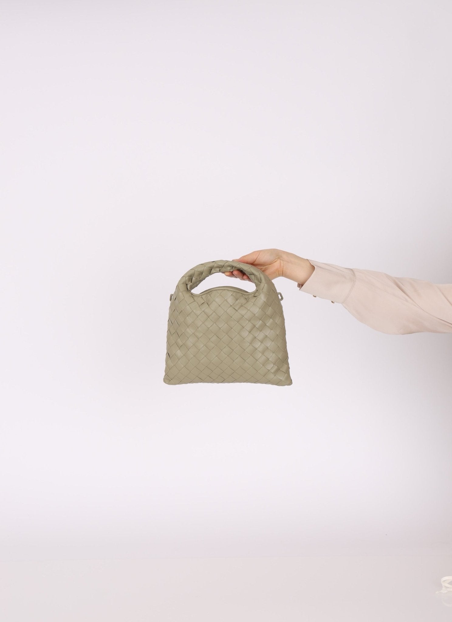 Bottega Veneta Travertine Intrecciato Mini Hop - FashioNica