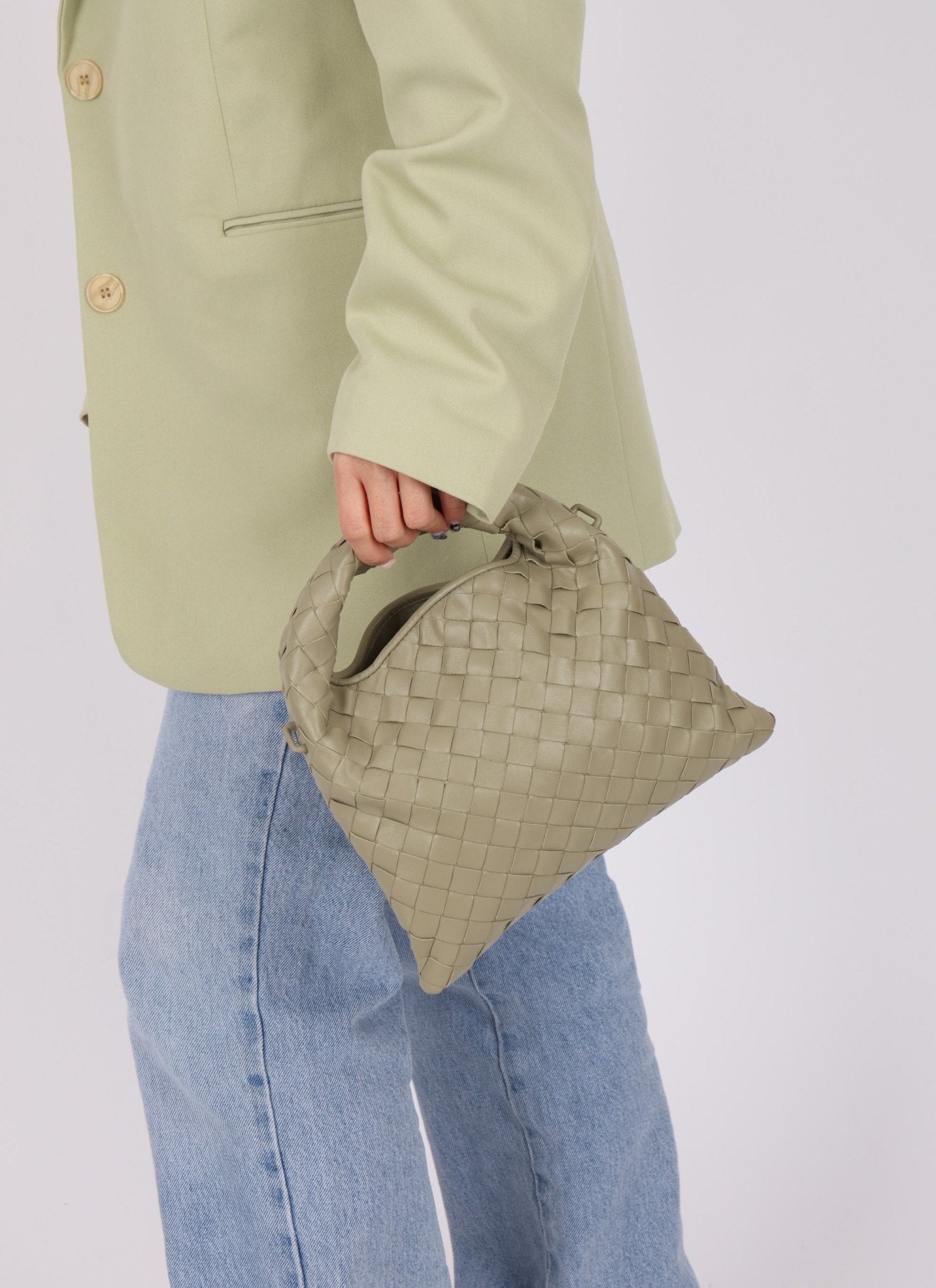 Bottega Veneta Travertine Intrecciato Mini Hop - FashioNica