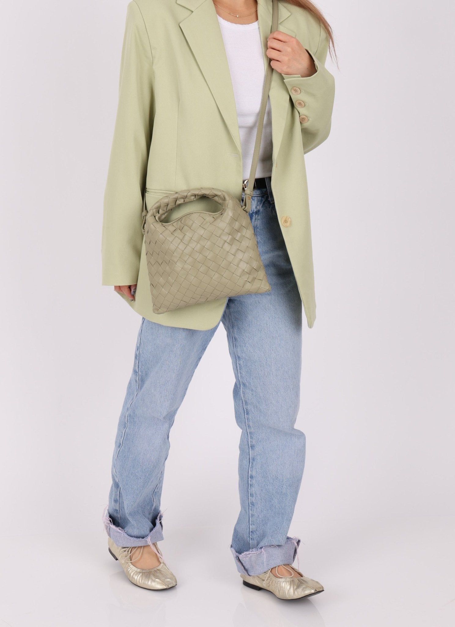 Bottega Veneta Travertine Intrecciato Mini Hop - FashioNica